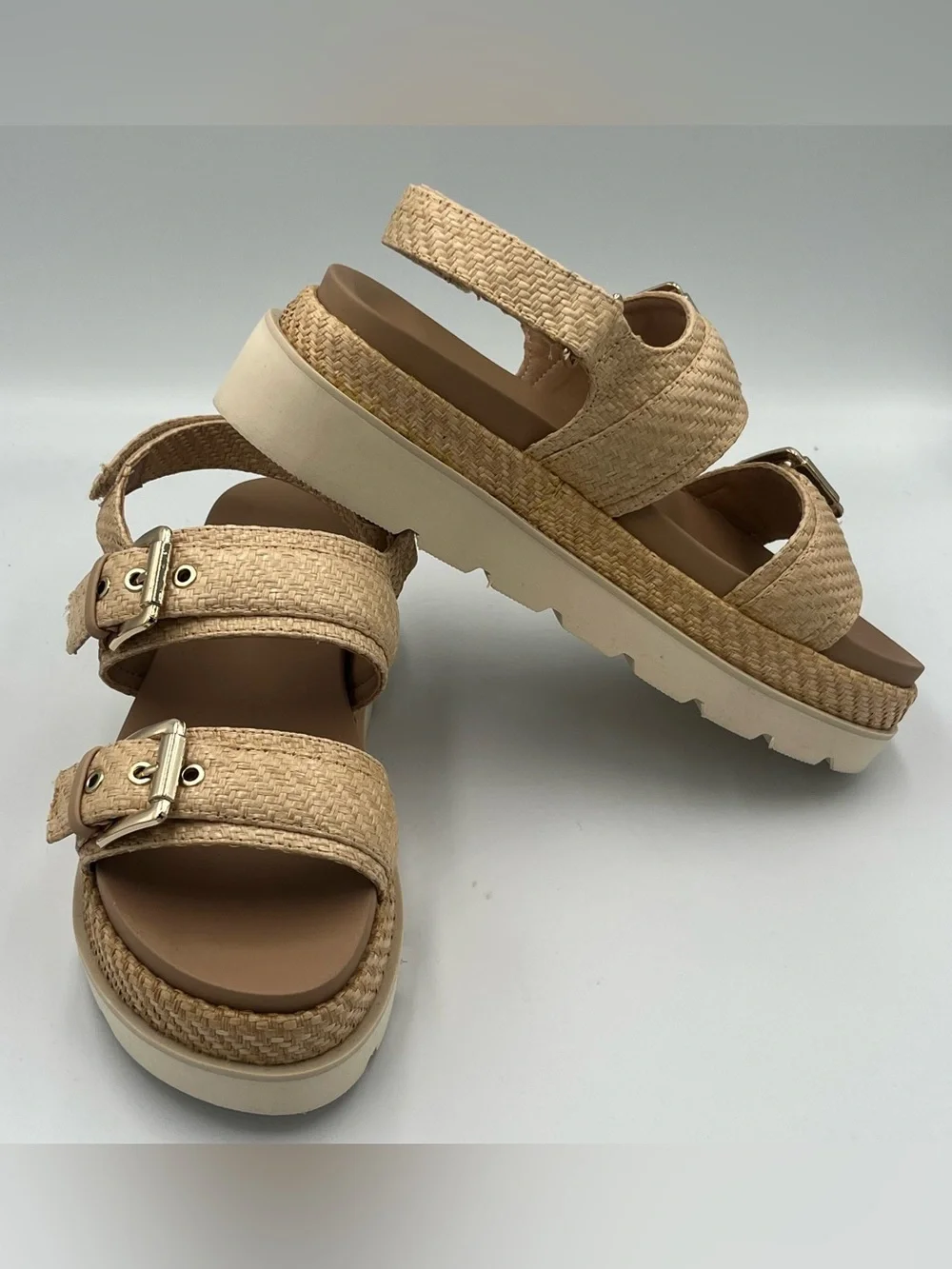 Madden Girl Marciaa Platform Sandals Natural Raffia Women’s Size 8